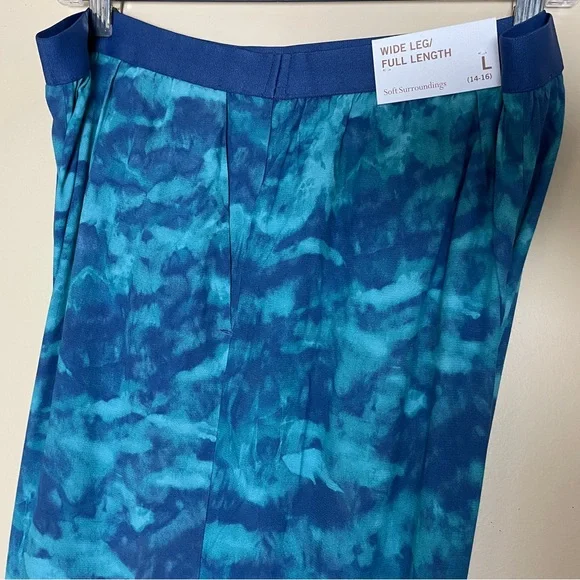 Soft Surroundings Wide Leg Pull on Pants Large Blue Tie Dye Beach Vacation NEW - Picture 5 of 12